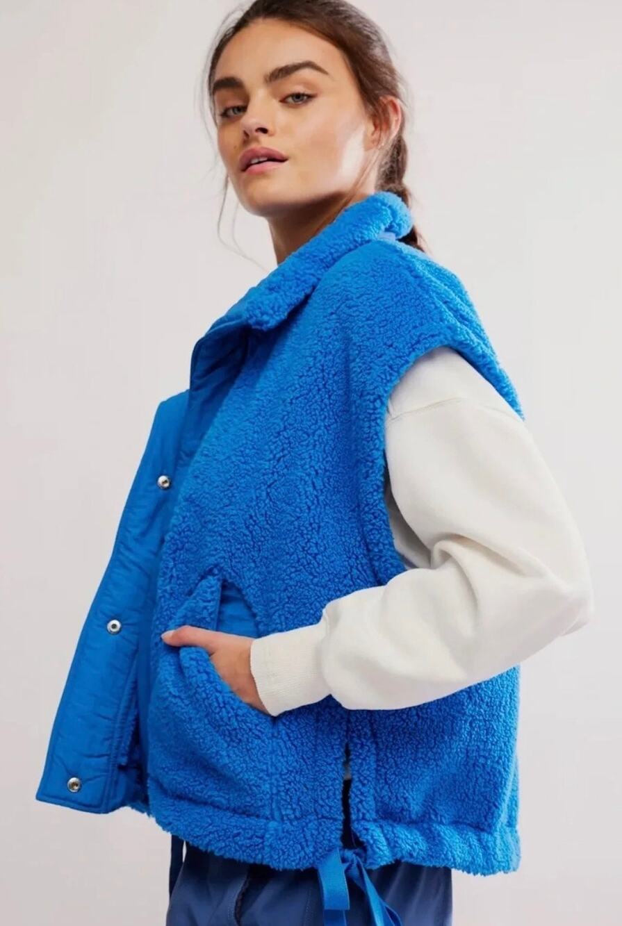 FP Movement by Free People Scout It Out Fleece Vest Relax Blue Sz XS New